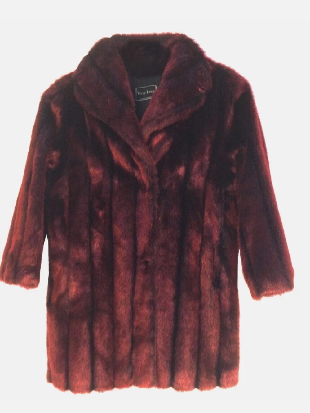 Terry Lewis Elegant Deep Burgundy Red Faux Fur Coat. Sz L